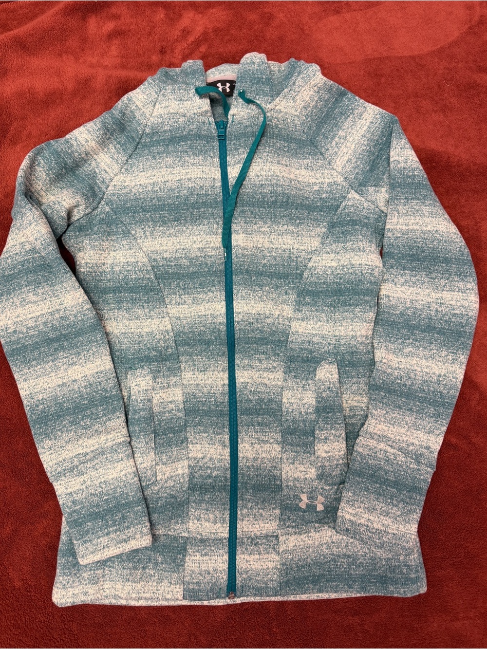 Under Armour Teal and White Striped Zip Hoodie